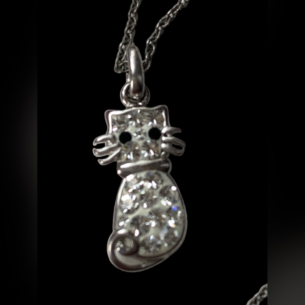 Mini Enamel & Crystal Silver Plated Kitty Cat Whiskers Necklace Kitten Woman’s - Picture 5 of 8
